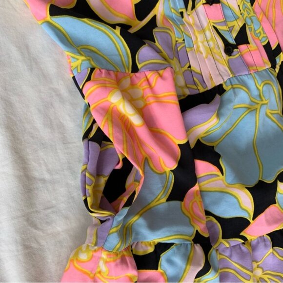 Who What Wear Long Sleeve Bright Floral Babydoll Long Sleeve Dress with Pockets - Picture 3 of 4